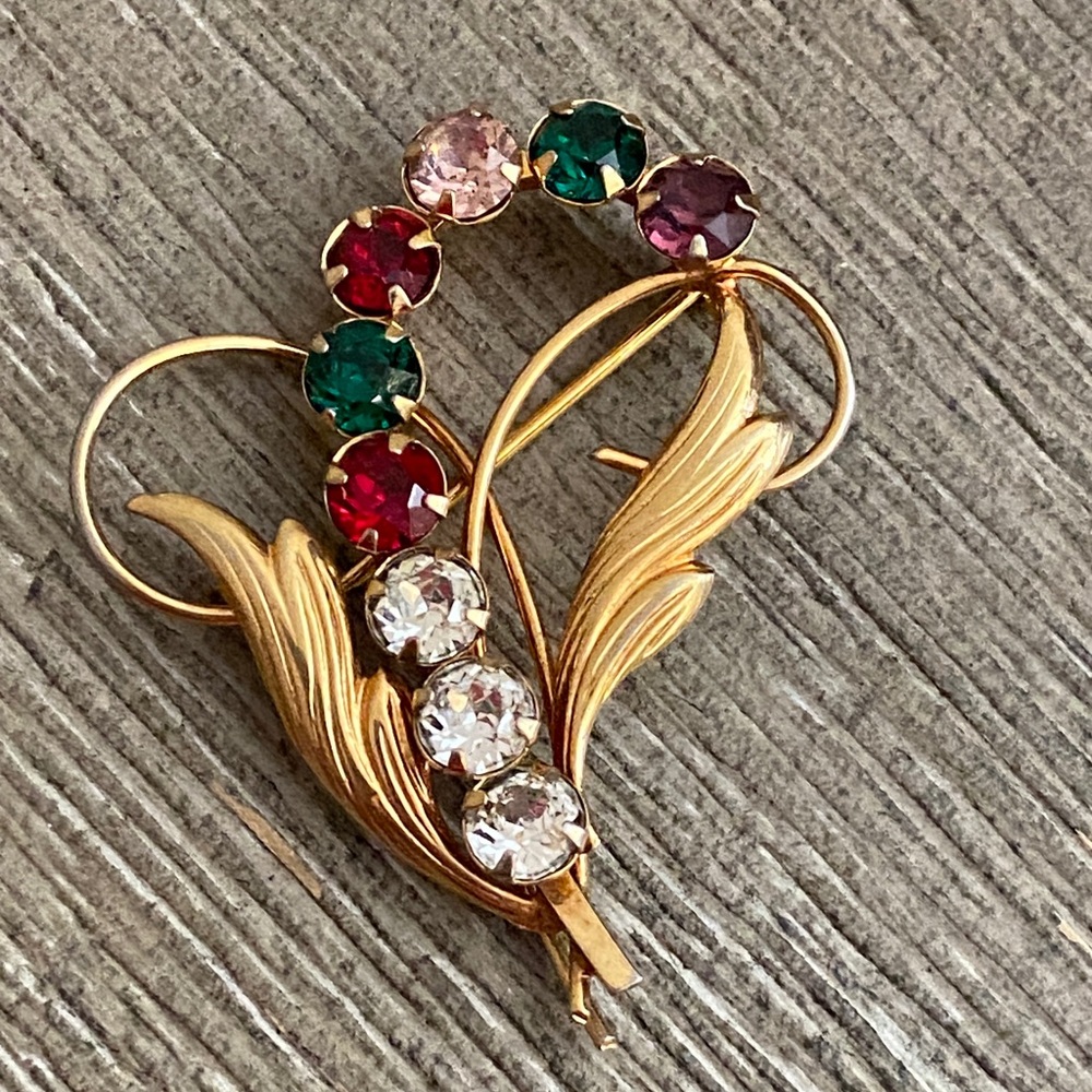Vintage Carla 1/20 12KGF Gold & Rhinestoned Broach